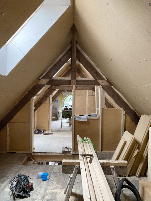 OEOOO bauen im Bestand, Baustellenfoto, Dachgeschoß, Architektur, Vorarlberg, Gröfler, Schwarz